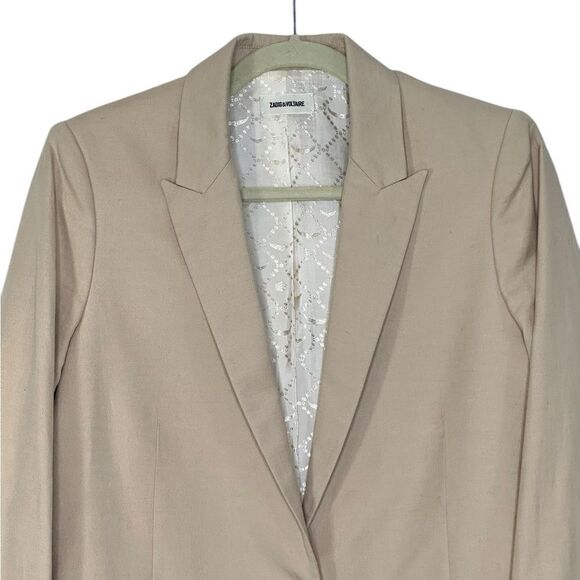 Zadig & Voltaire Victor Tan Fringe Linen Blazer | Size 8 - Picture 5 of 7